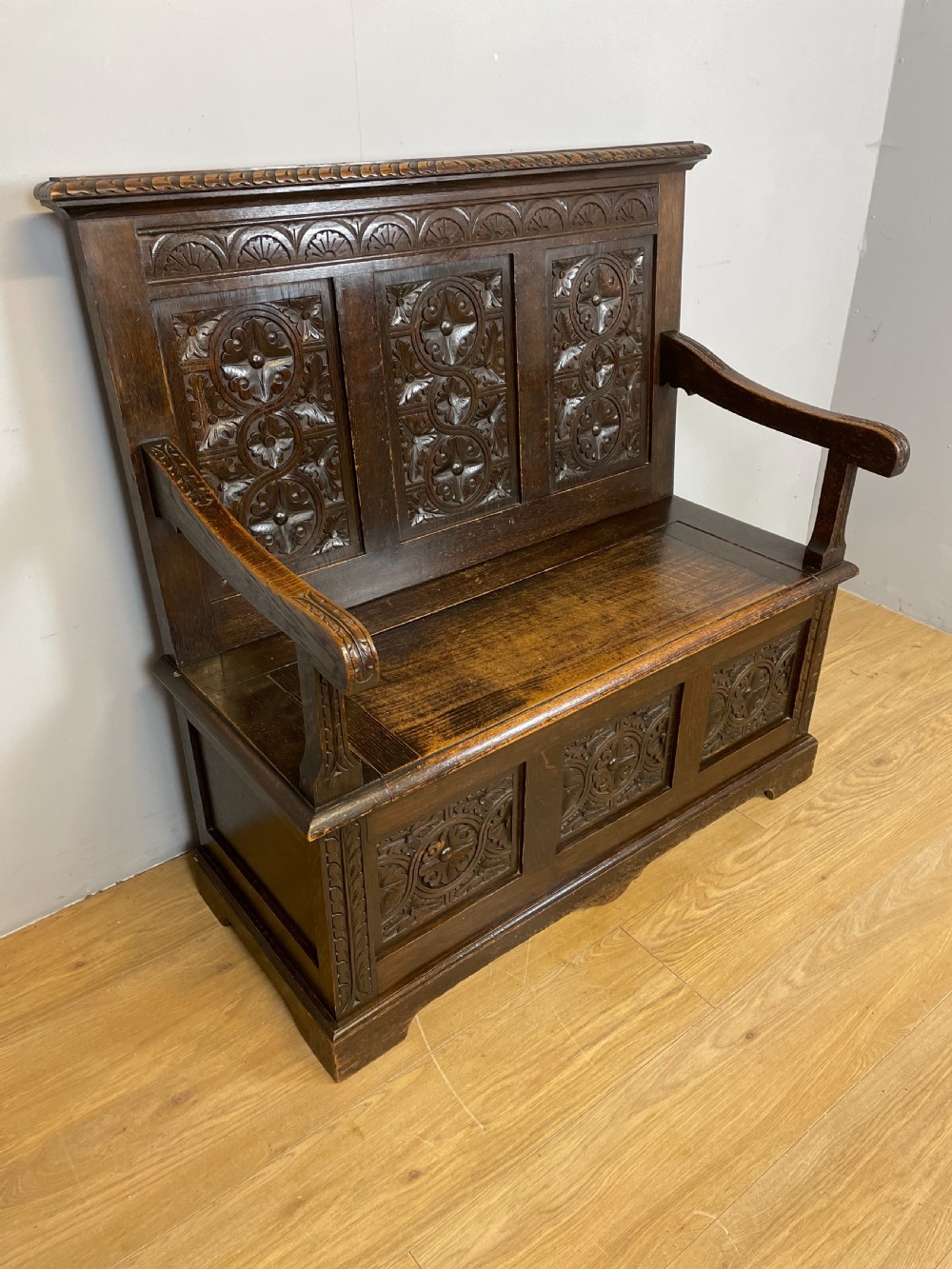 Nineteenth century carved oak settle