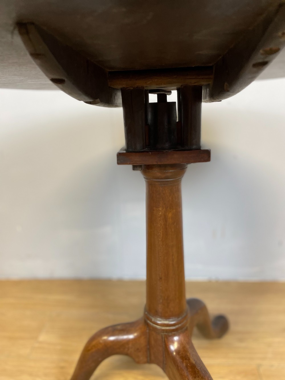 Georgian mahogany tripod table with bird cage movement  View V