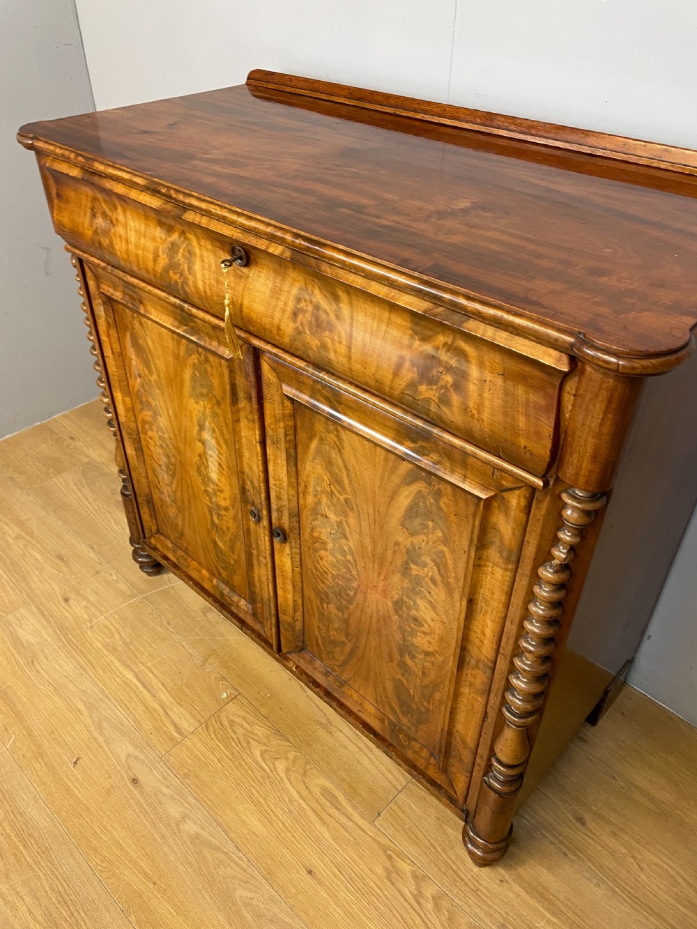 Nineteenth century Biedermeier flame mahogany side cabinet  View X