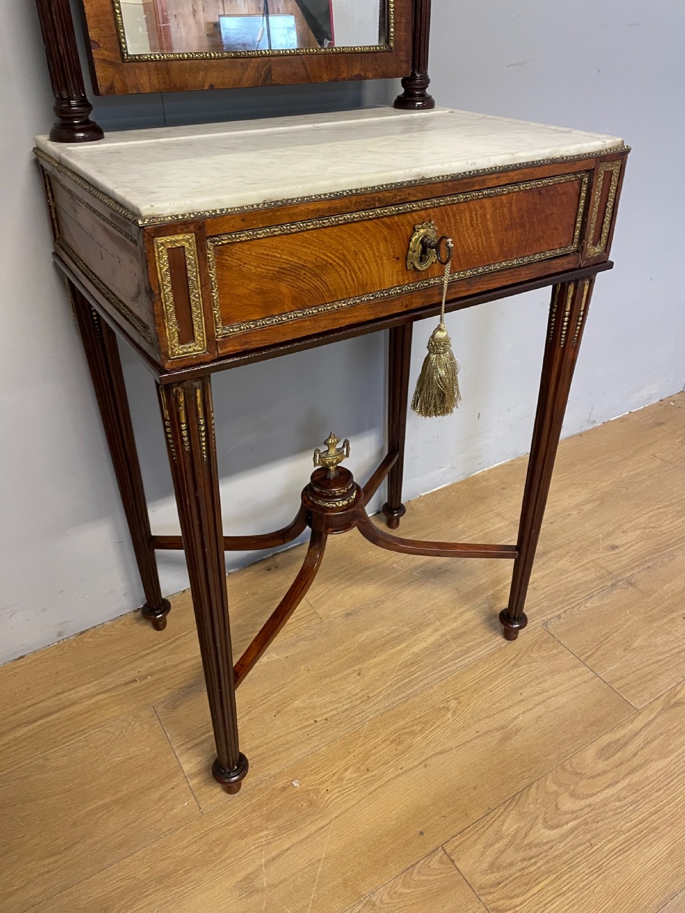 Nineteenth century French marble topped walnut dressing table  View III