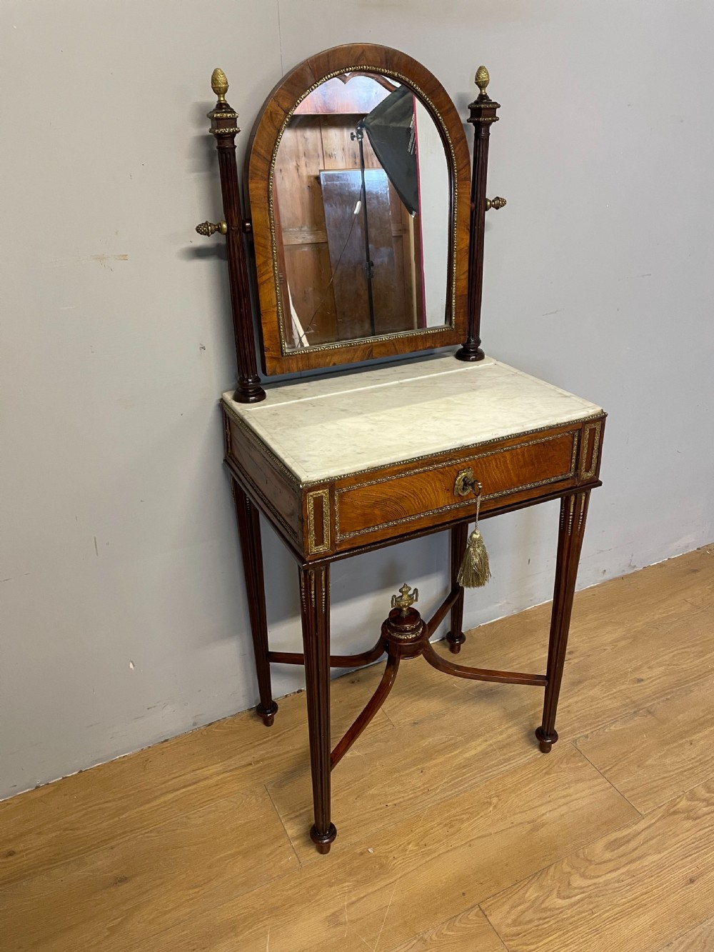 Nineteenth century French marble topped walnut dressing table  View IV