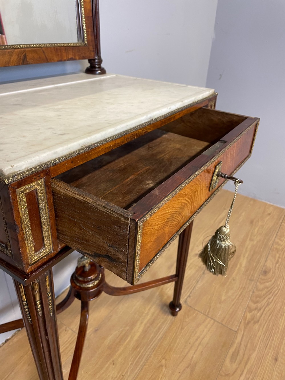 Nineteenth century French marble topped walnut dressing table  View X