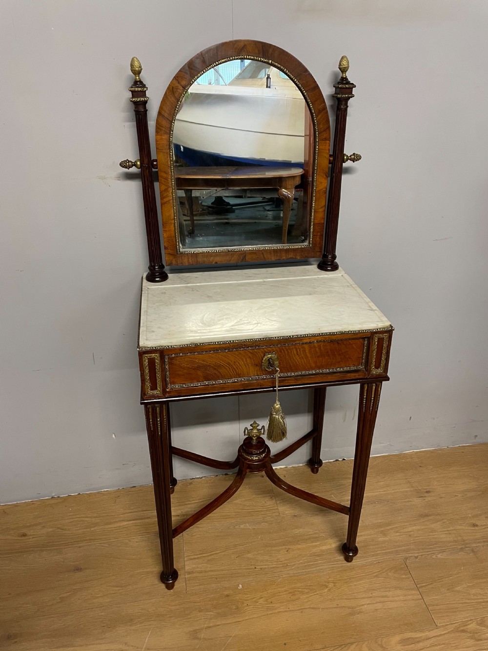 Nineteenth century French marble topped walnut dressing table  View XIX