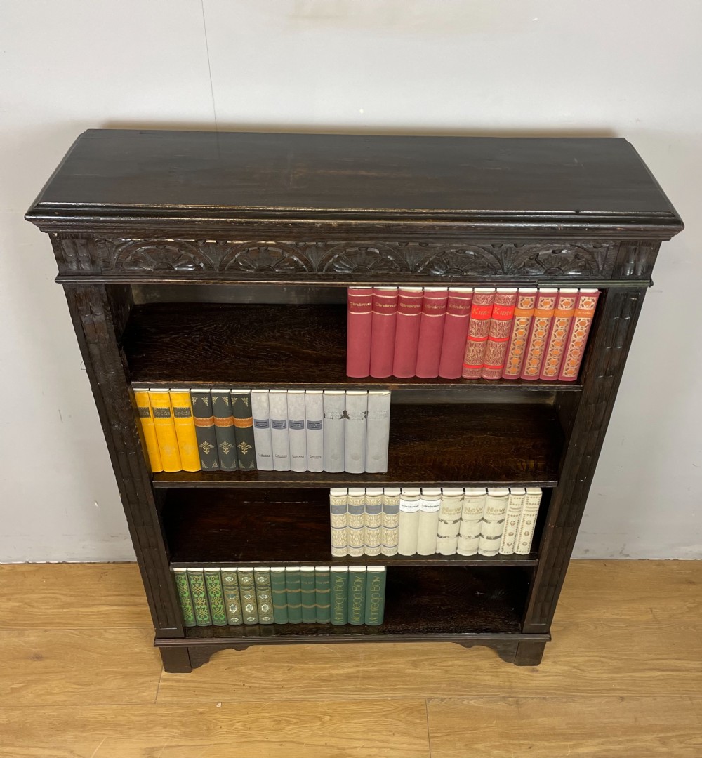 Edwardian carved oak open bookshelves  View IX
