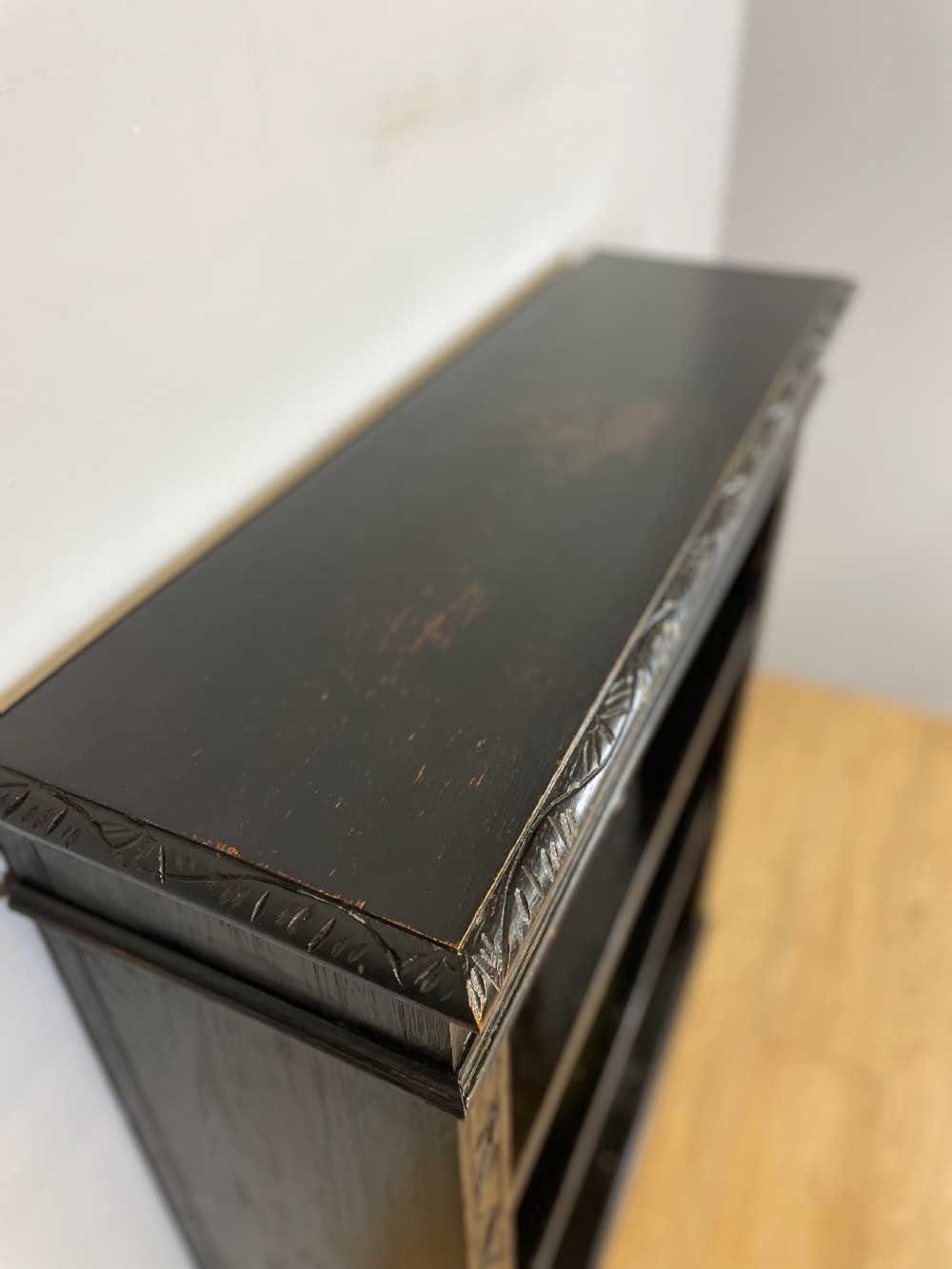 Freestanding late nineteenth century carved oak open bookcase  View IV