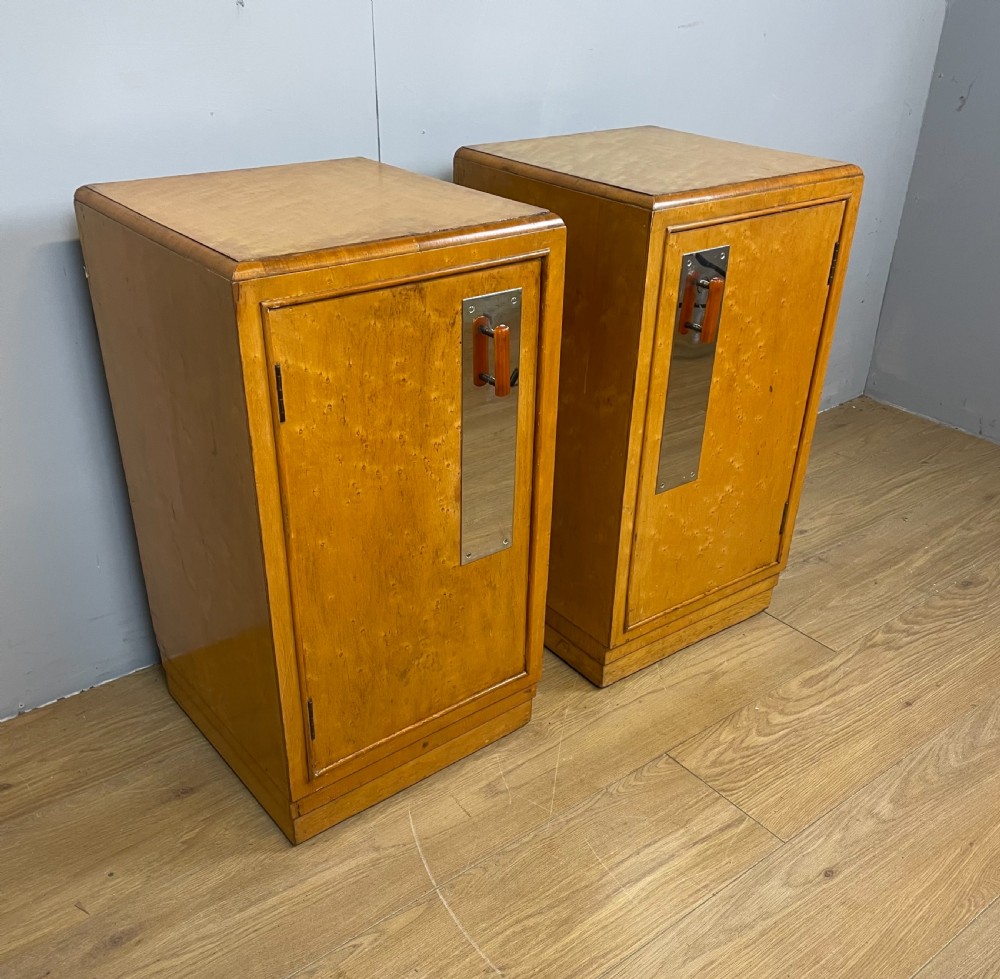 Pair of Art Deco birds eye maple bedside cabinets 