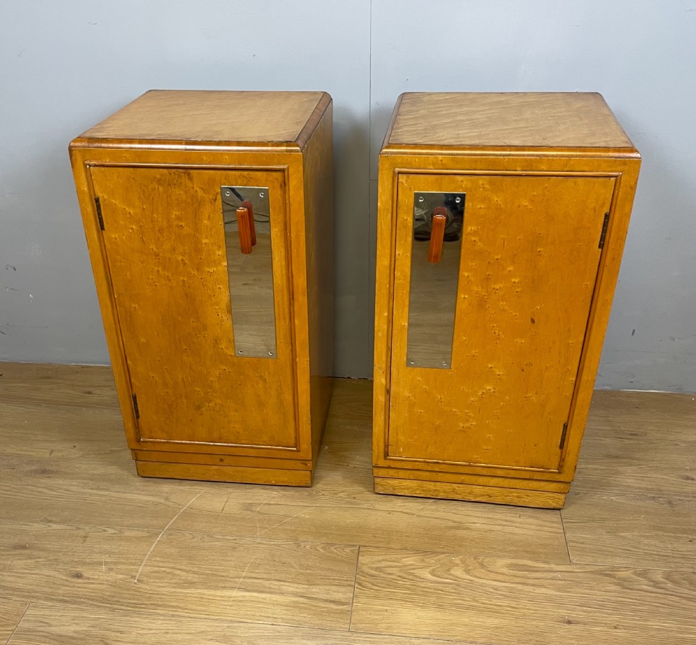 Pair of Art Deco birds eye maple bedside cabinets  View II