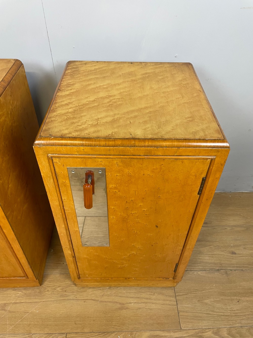Pair of Art Deco birds eye maple bedside cabinets  View III