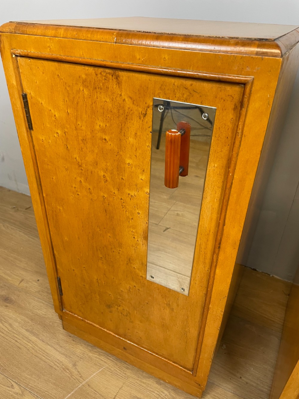 Pair of Art Deco birds eye maple bedside cabinets  View IV