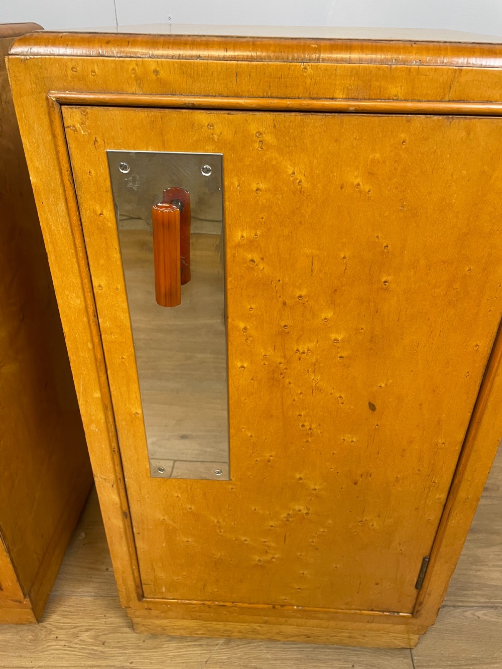 Pair of Art Deco birds eye maple bedside cabinets  View V