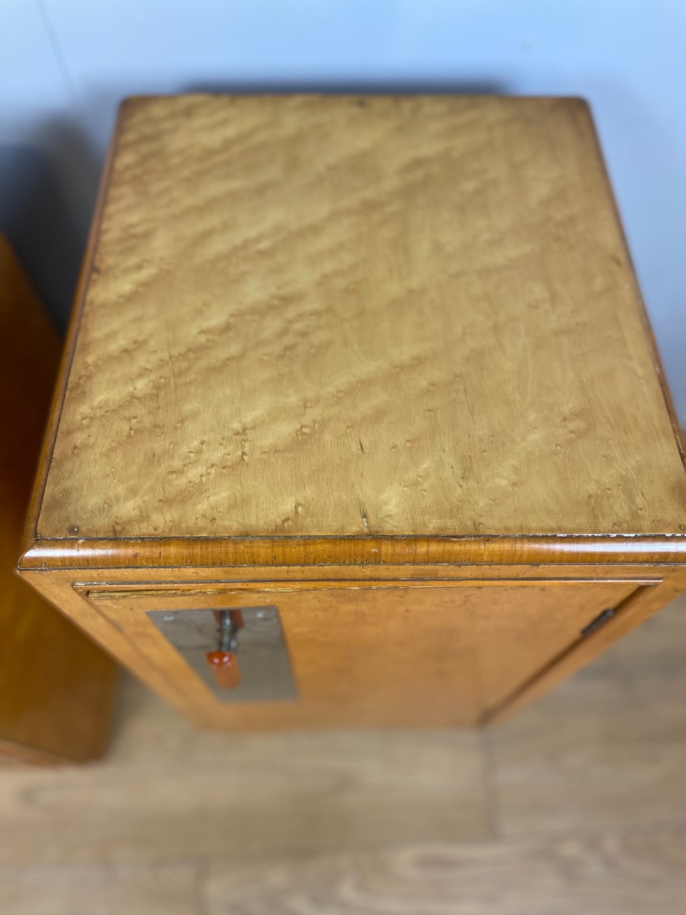 Pair of Art Deco birds eye maple bedside cabinets  View IX
