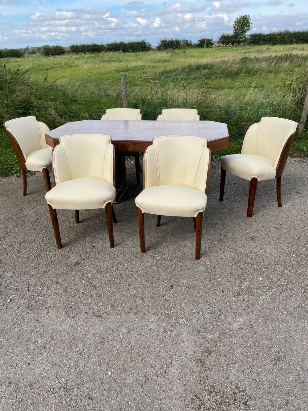 Epstein Art Deco walnut six seater dining table and chairs  View XIII