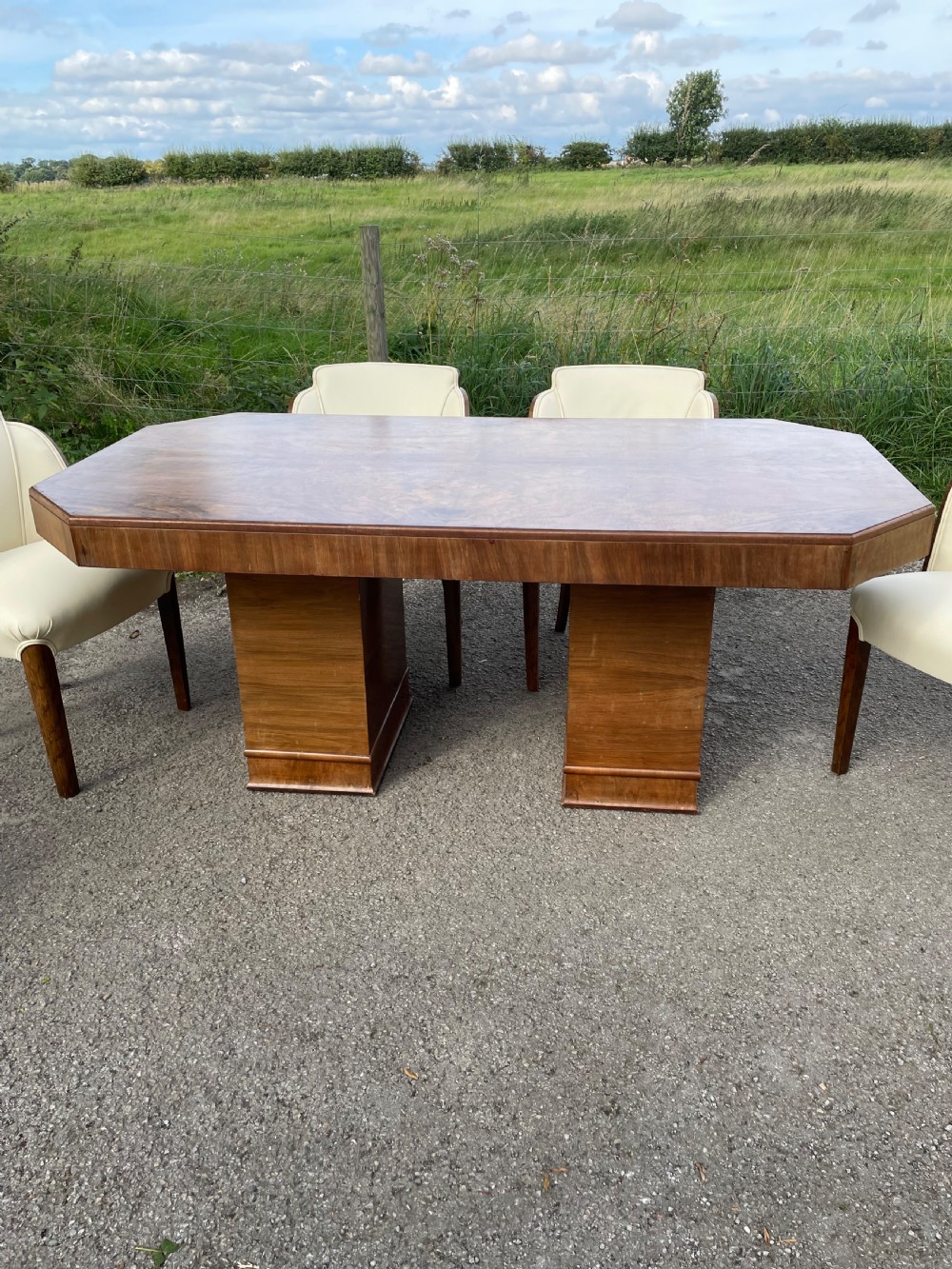Epstein Art Deco walnut six seater dining table and chairs  View XVI