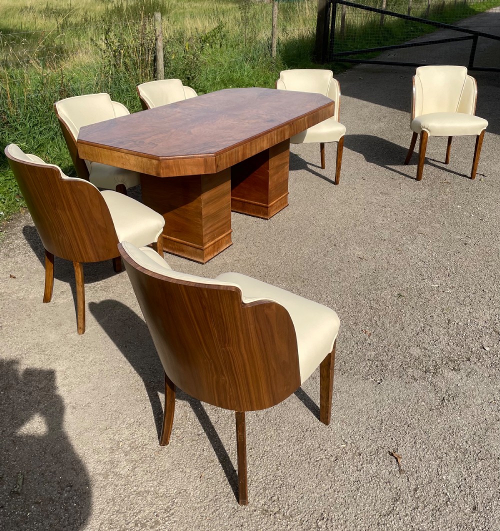 Epstein Art Deco walnut six seater dining table and chairs  View XX