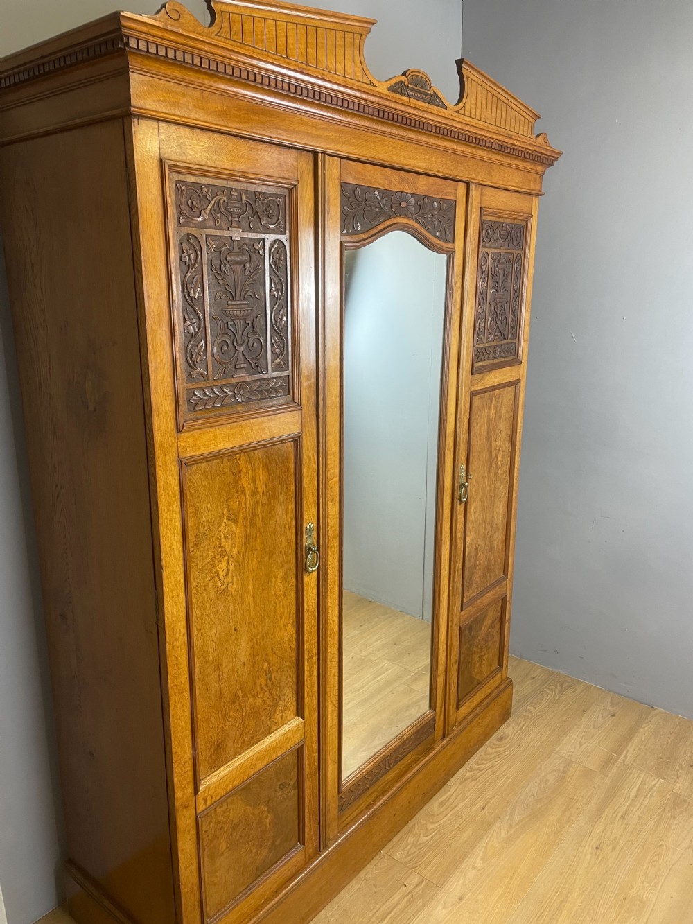 Arts and crafts golden oak triple wardrobe  View II