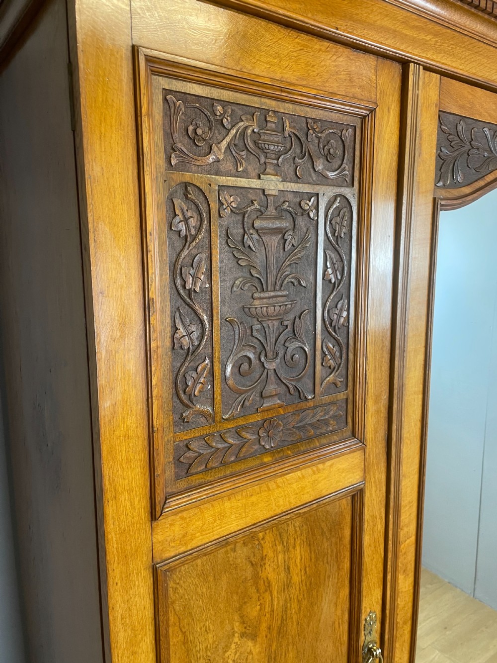 Arts and crafts golden oak triple wardrobe  View III