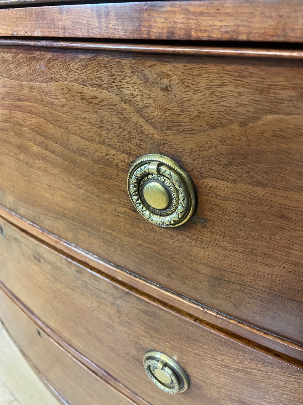 Georgian mahogany bow front chest of drawers  View V