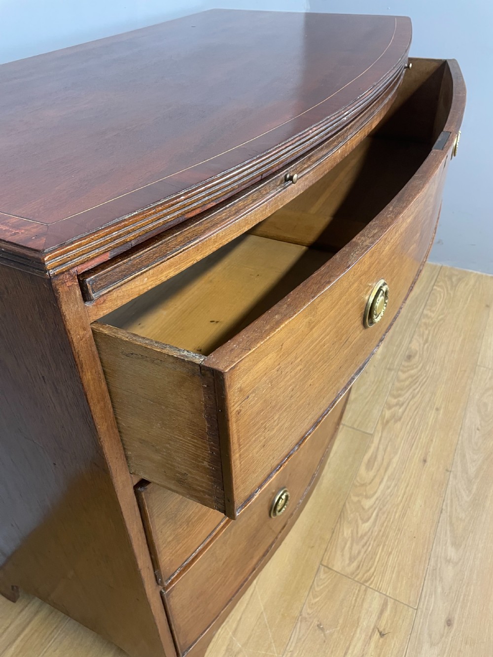 Georgian mahogany bow front chest of drawers  View XI