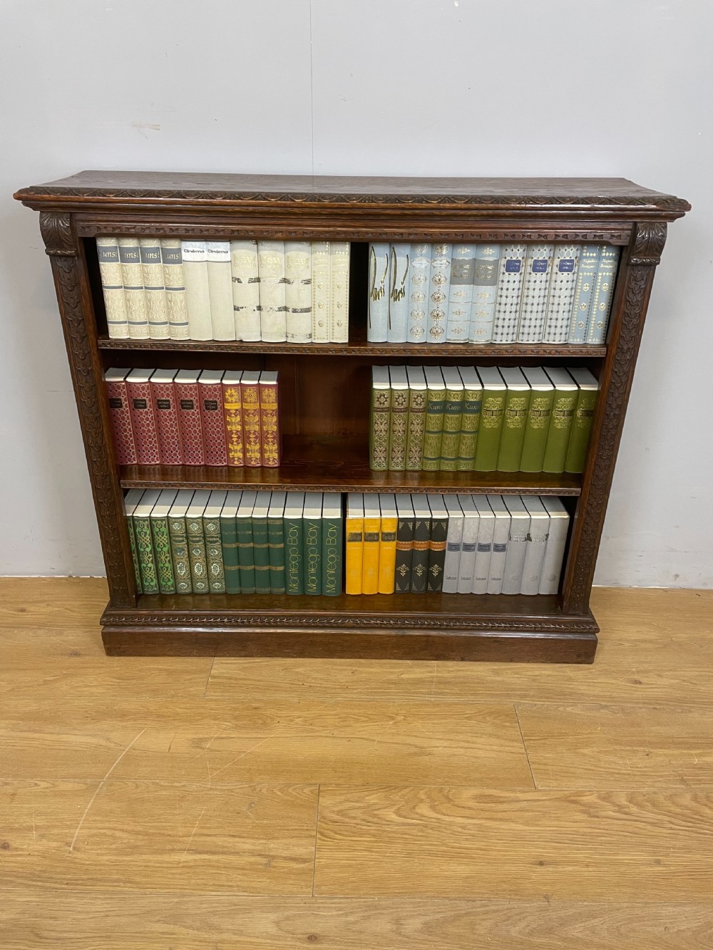 Late nineteenth century carved oak open bookcase  View VI