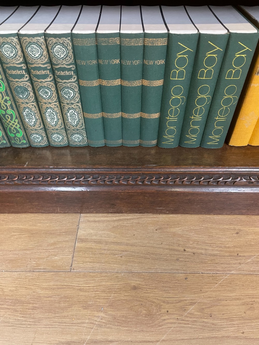 Late nineteenth century carved oak open bookcase  View VII