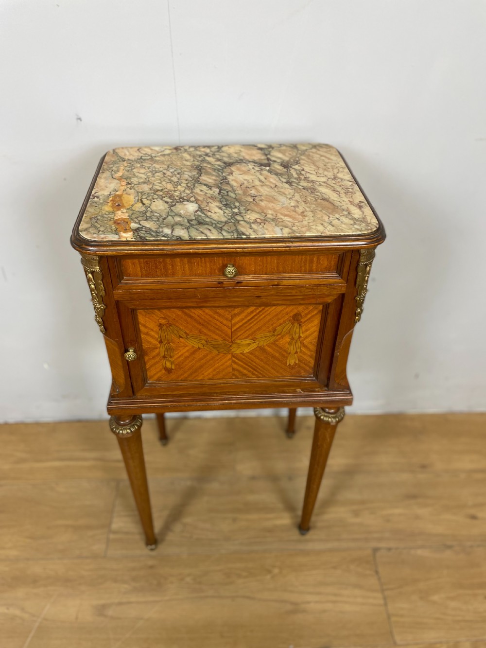Marble topped inlaid and ormolu mounted side cabinet  View II