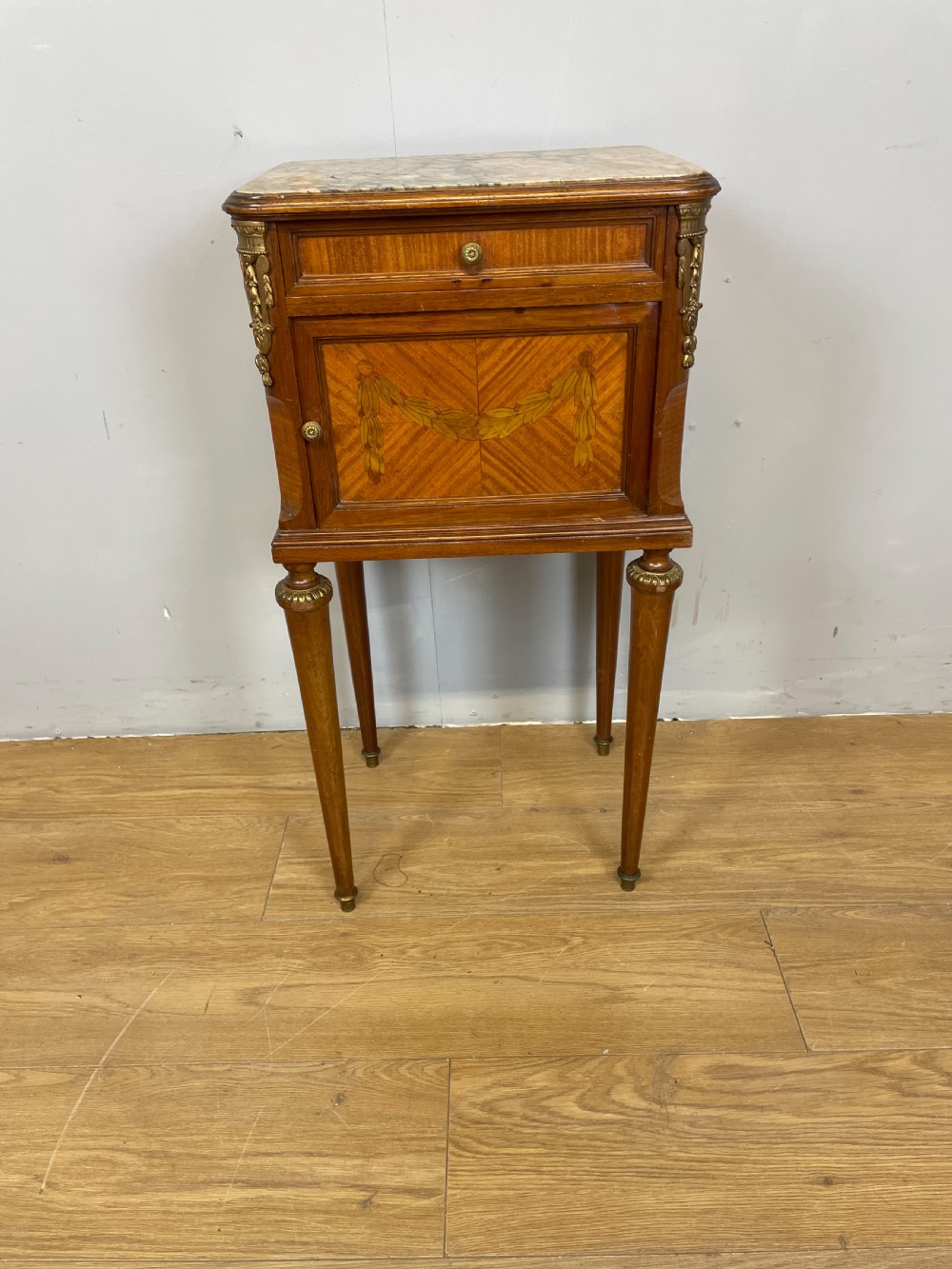 Marble topped inlaid and ormolu mounted side cabinet  View III