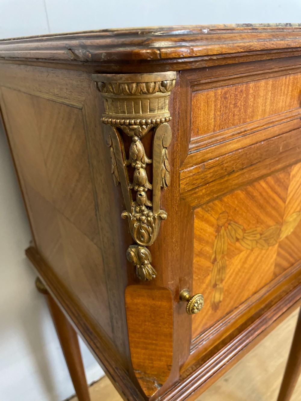 Marble topped inlaid and ormolu mounted side cabinet  View V