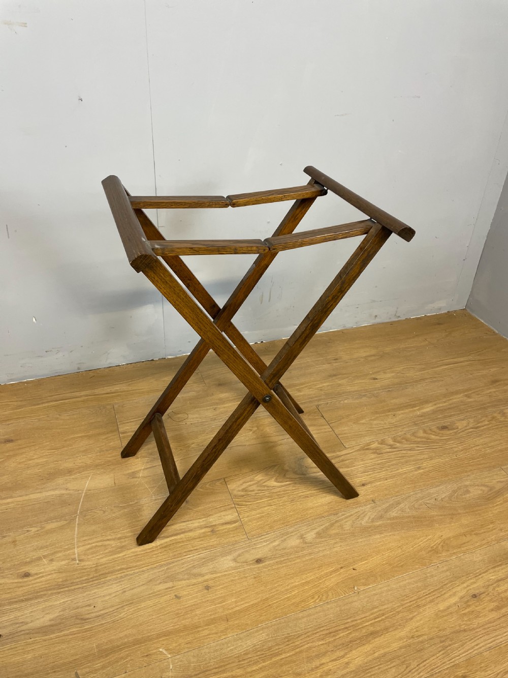 Edwardian solid oak butlers tray on stand  View VI