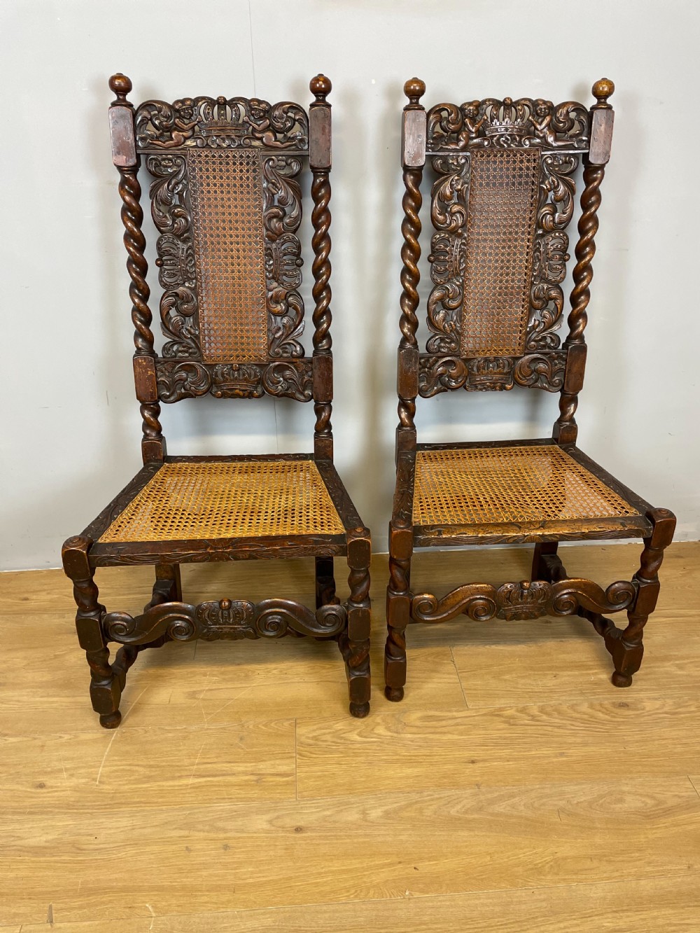 Pair of nineteenth century Carolean carved chairs 