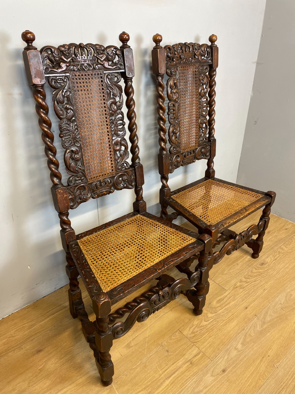 Pair of nineteenth century Carolean carved chairs  View II
