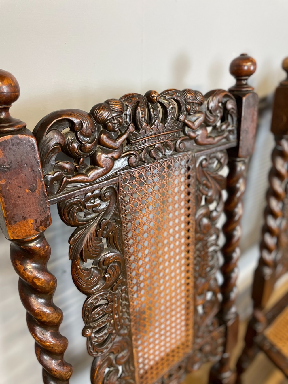 Pair of nineteenth century Carolean carved chairs  View III