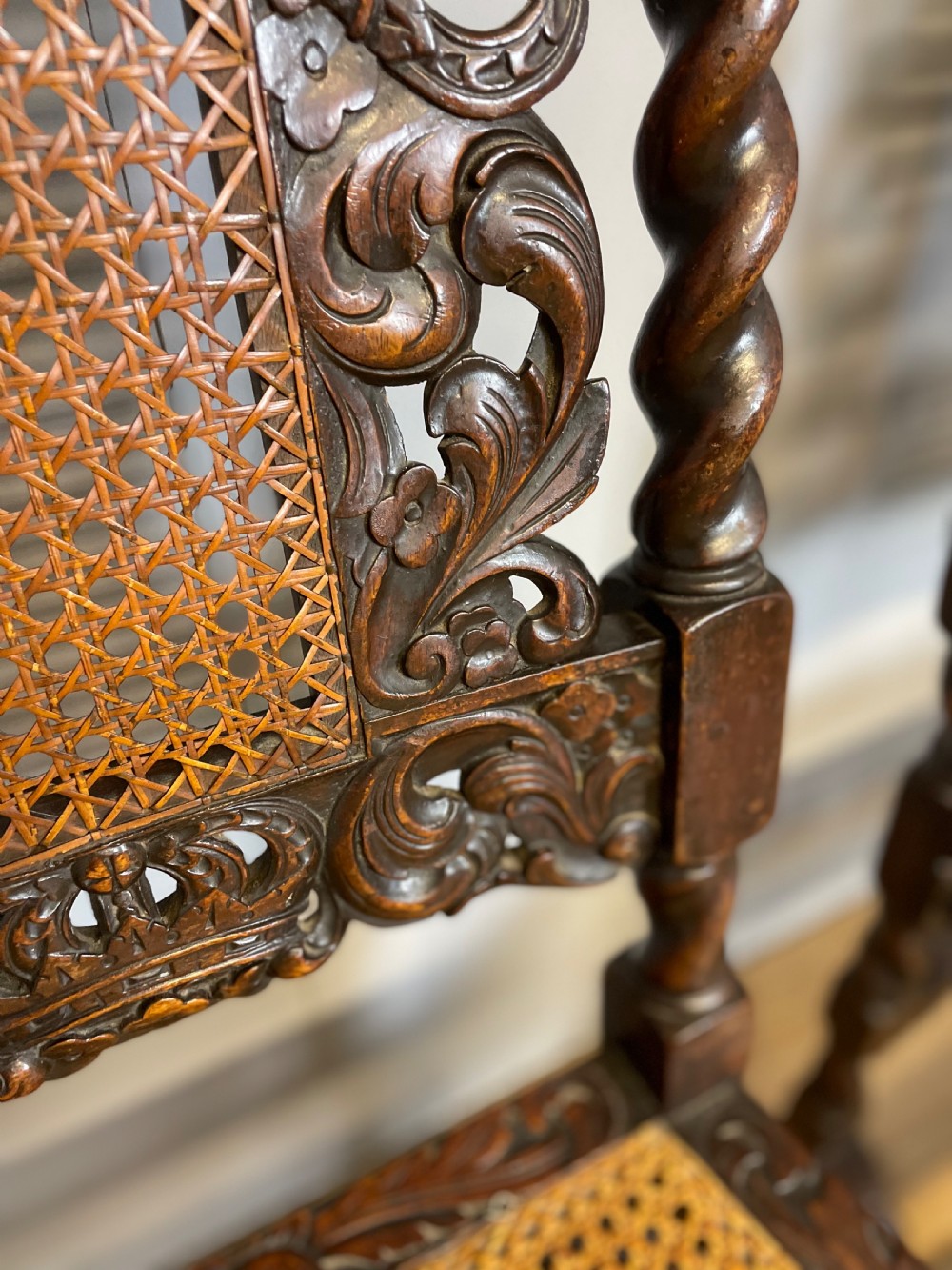 Pair of nineteenth century Carolean carved chairs  View IV