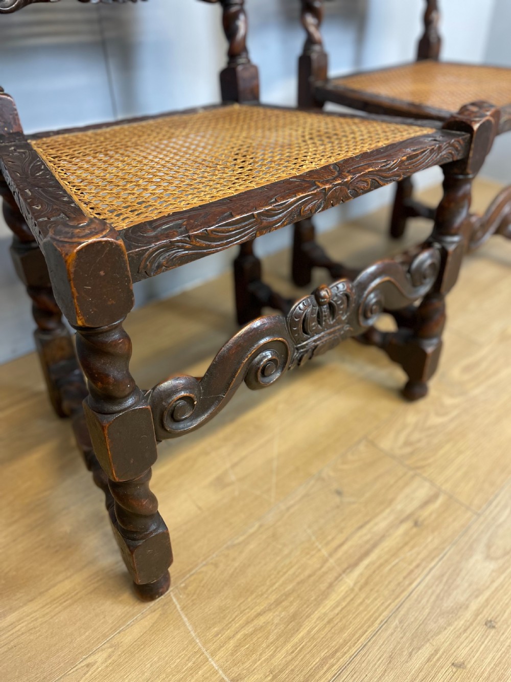 Pair of nineteenth century Carolean carved chairs  View V