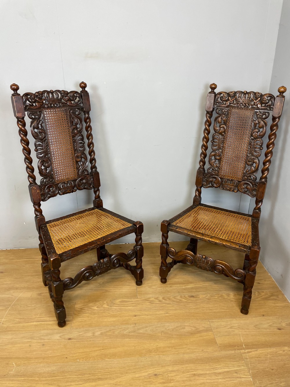 Pair of nineteenth century Carolean carved chairs  View XI