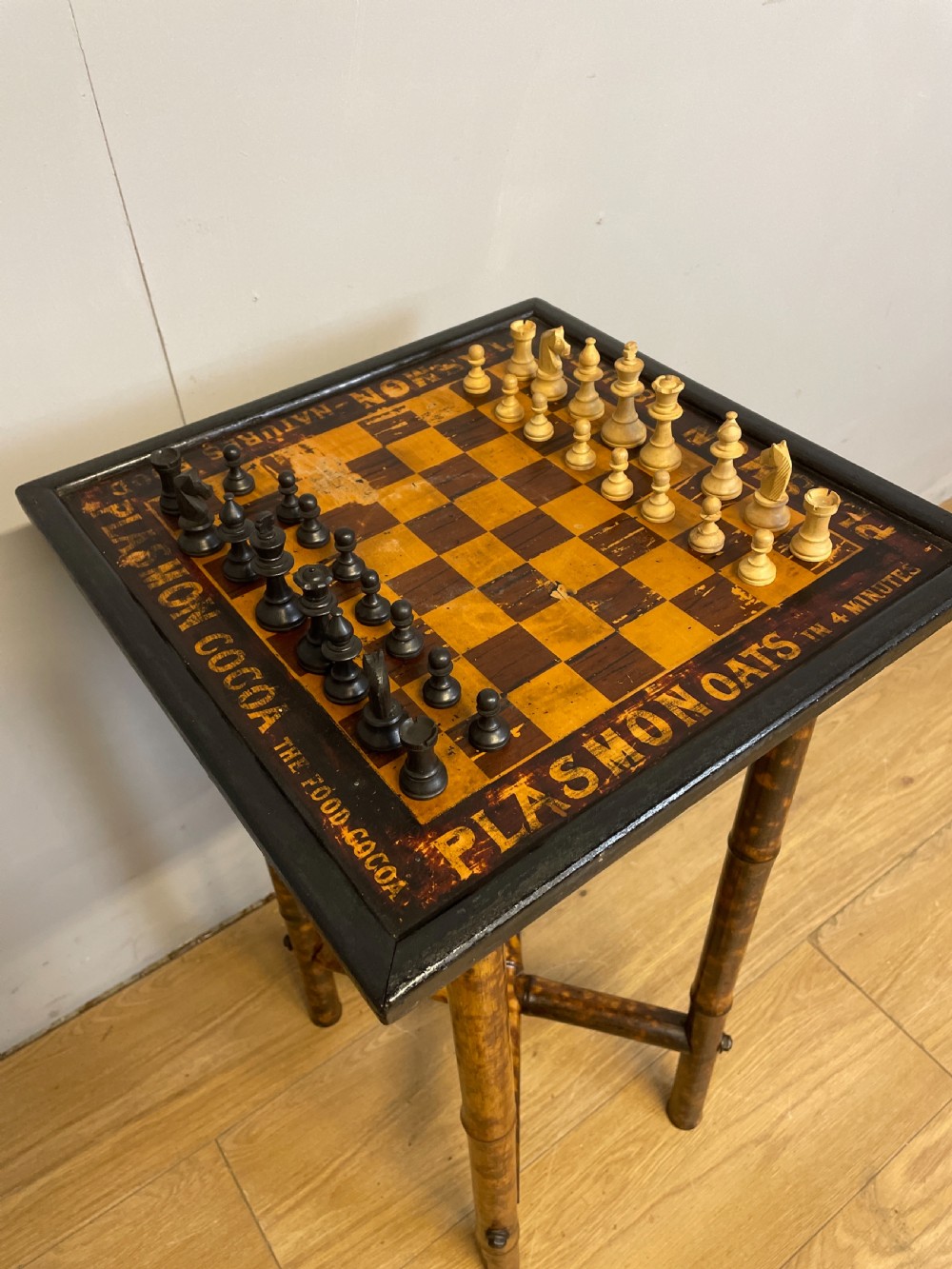 Bamboo chess table advertising Plasmon cocoa View XI
