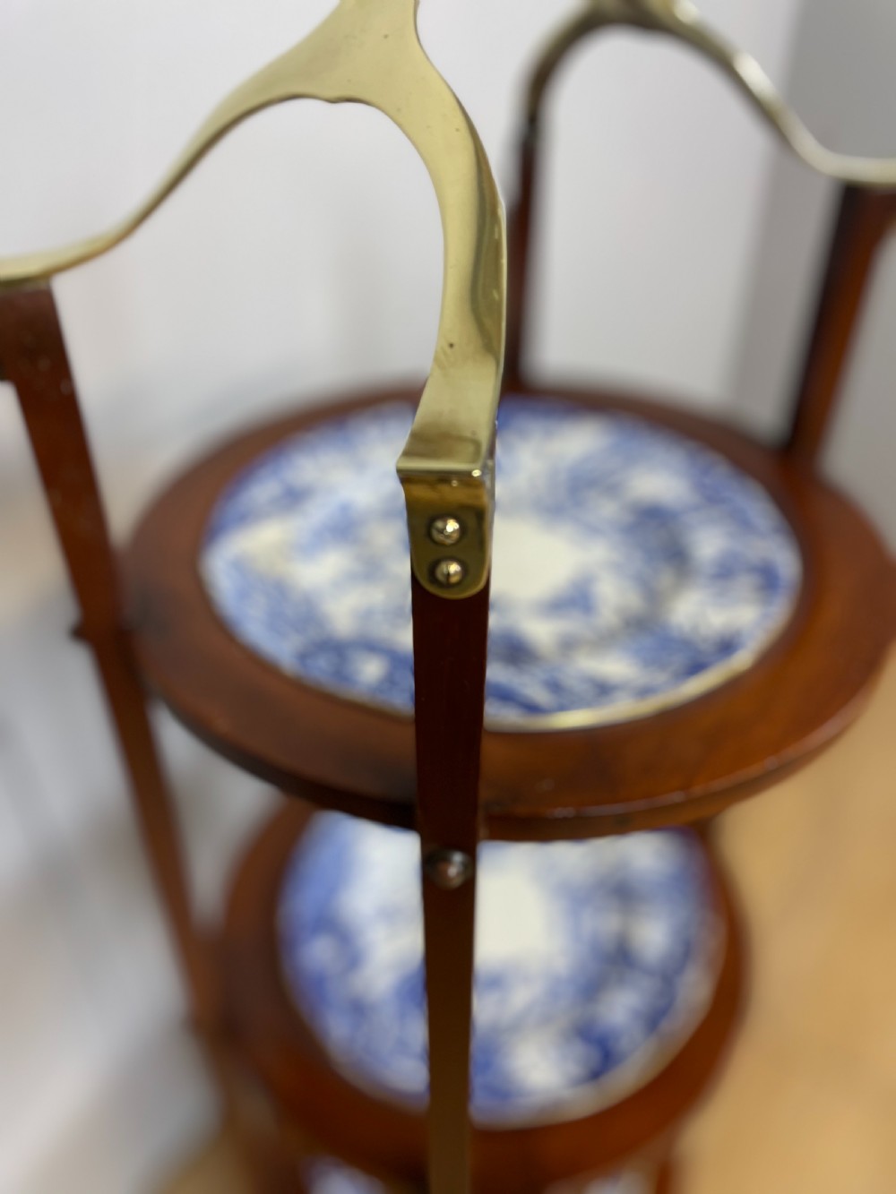 Nineteenth century brass and mahogany cake stand  View V