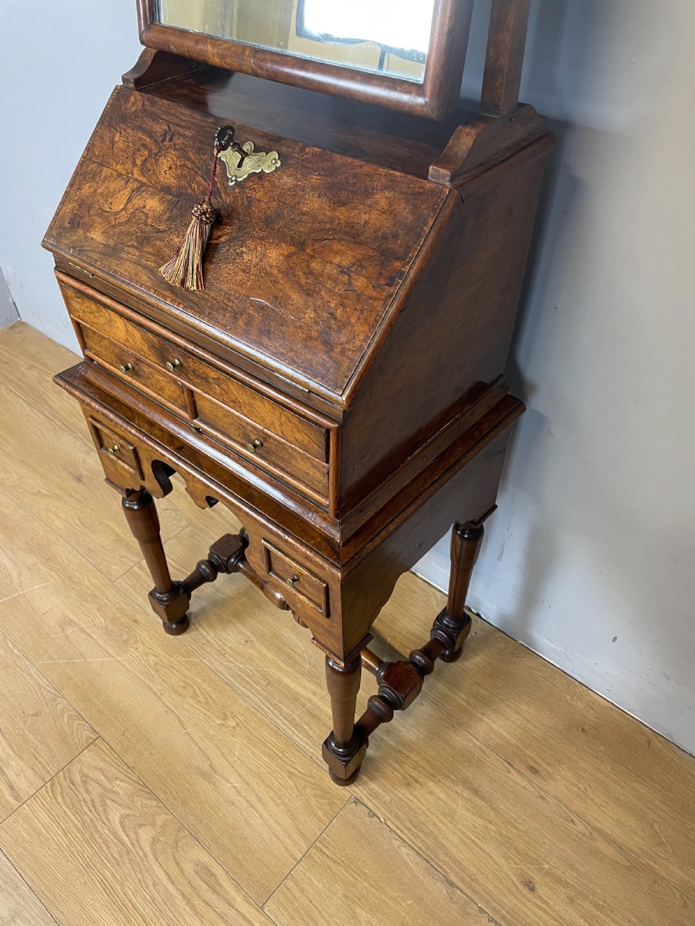 Nineteenth century burr walnut bureau on stand  View IV