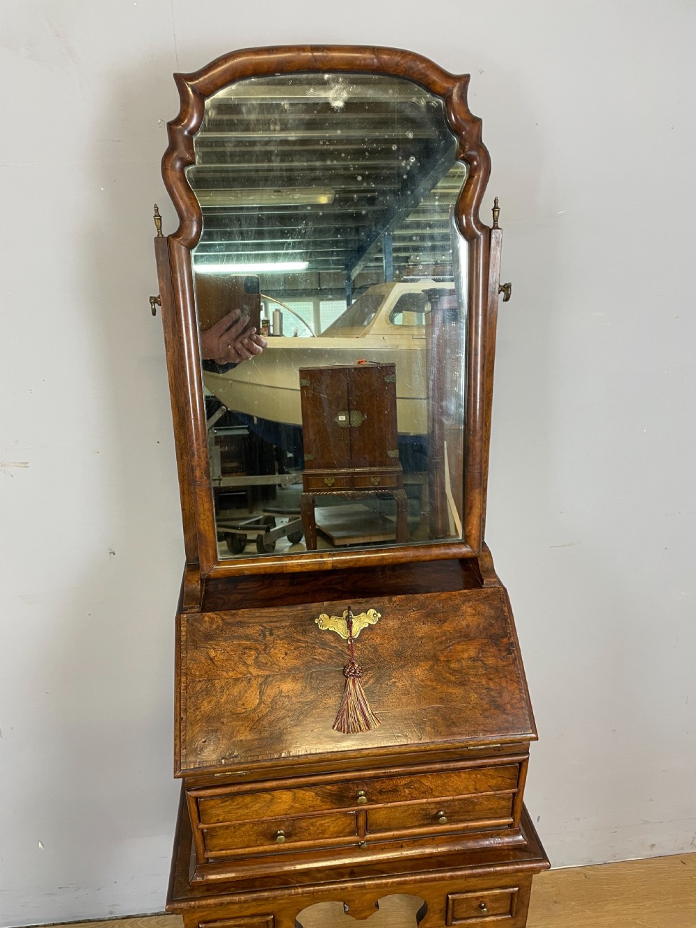 Nineteenth century burr walnut bureau on stand  View VI