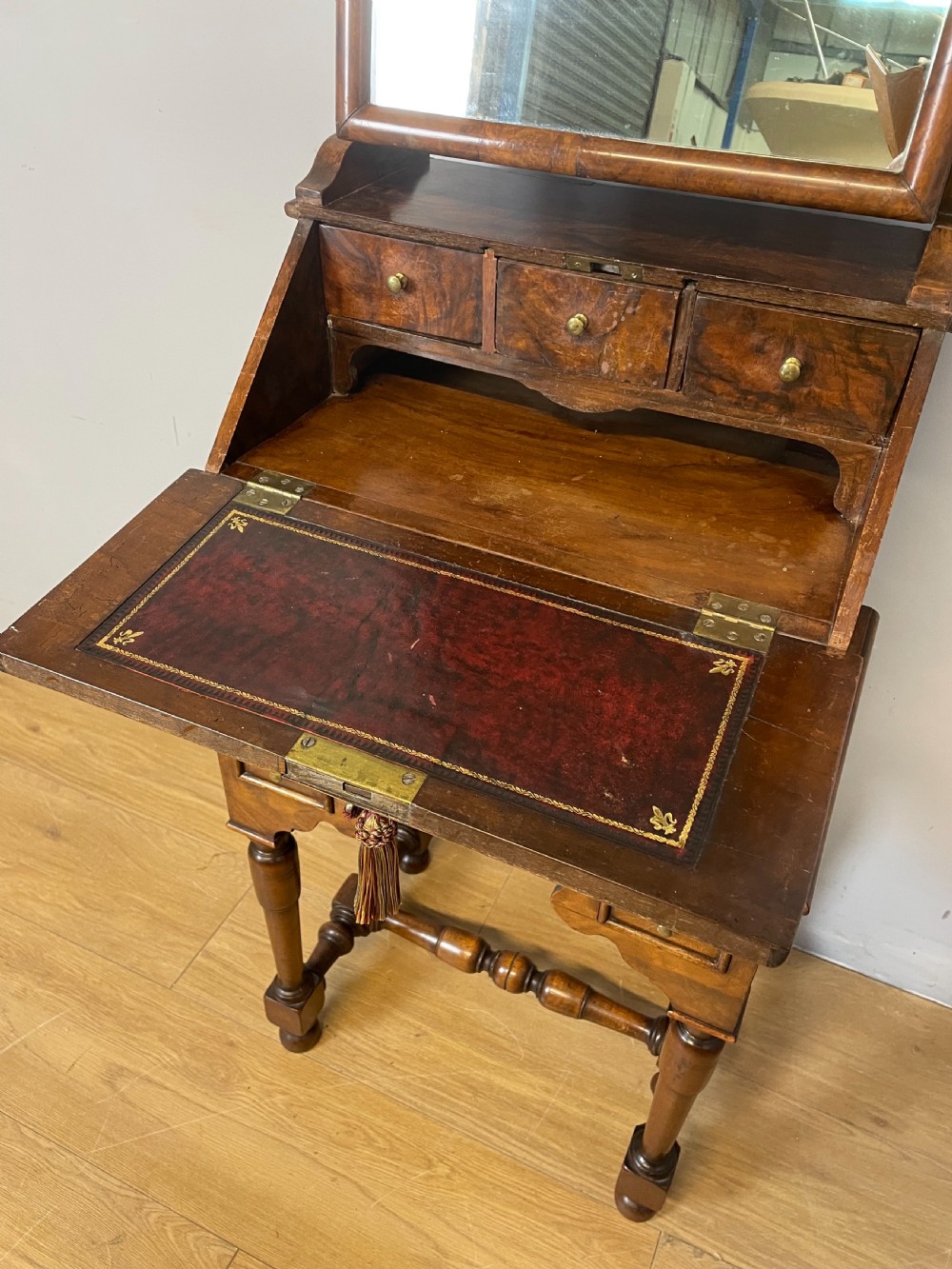 Nineteenth century burr walnut bureau on stand  View IX