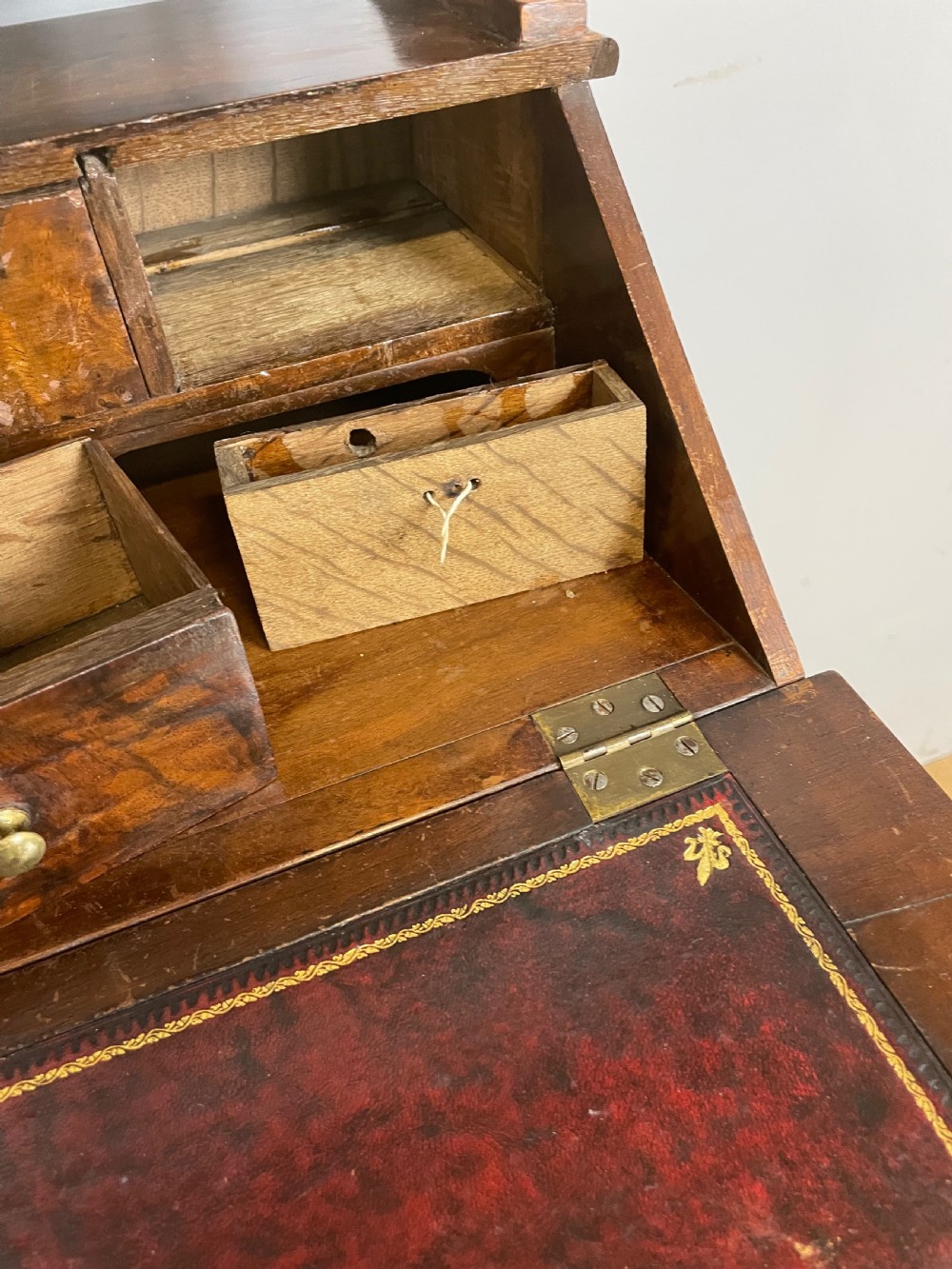 Nineteenth century burr walnut bureau on stand  View XI