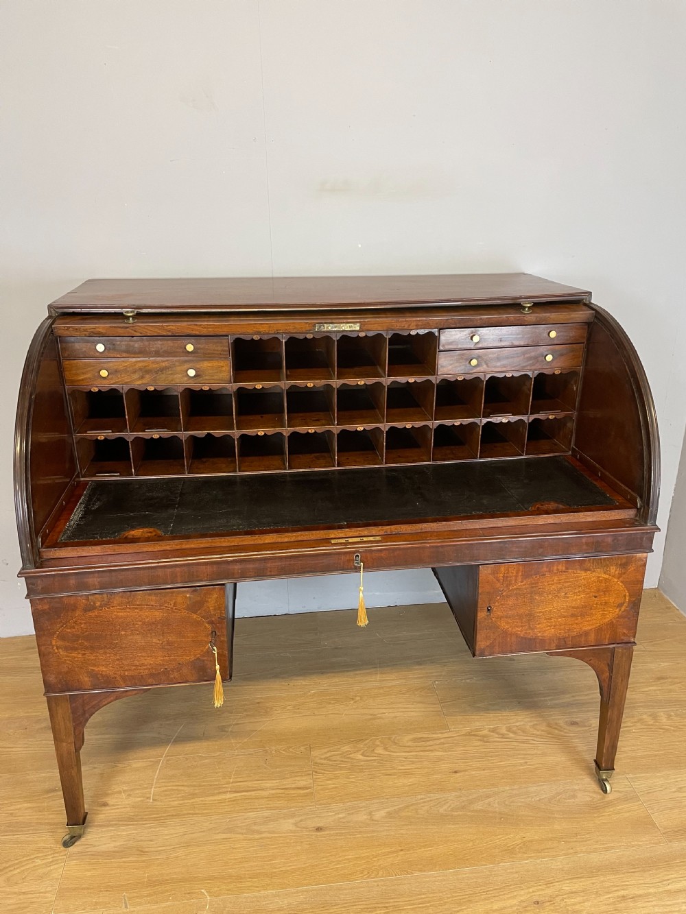 George III mahogany and satinwood cylinder desk  View IV
