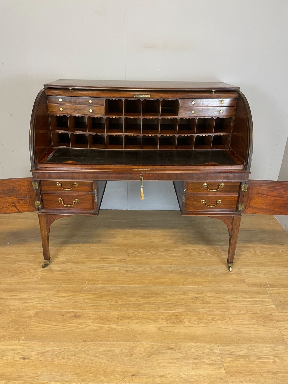 George III mahogany and satinwood cylinder desk  View VII