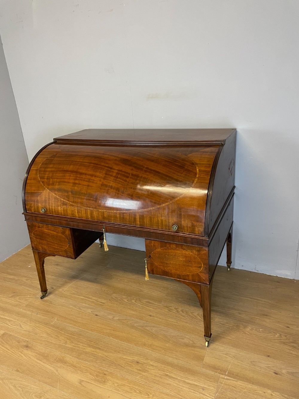 George III mahogany and satinwood cylinder desk  View XV