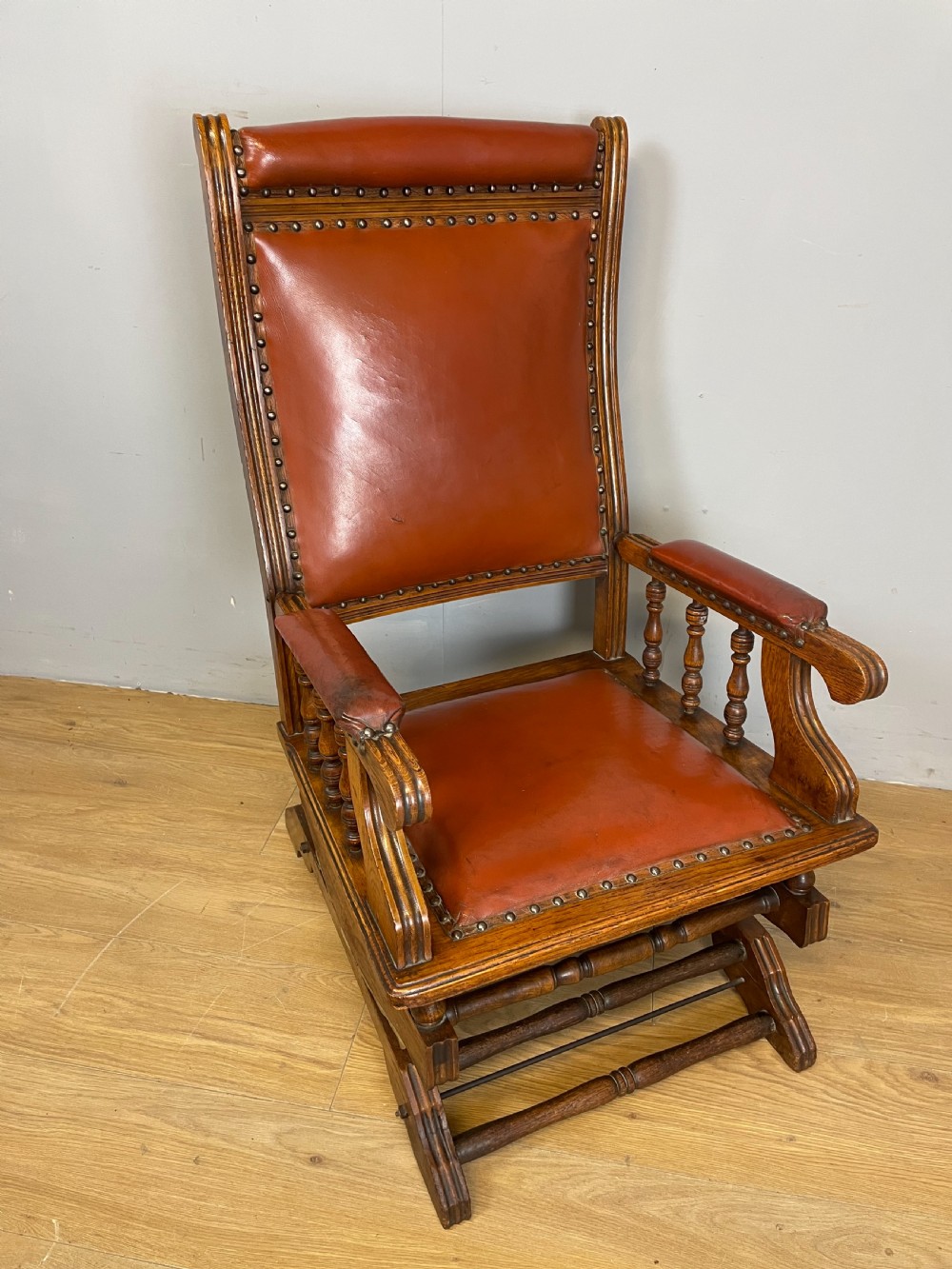Nineteenth century American rocking chair in tan leather View II