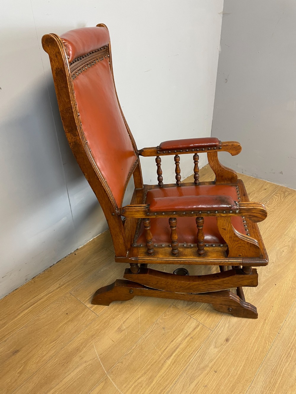 Nineteenth century American rocking chair in tan leather View III
