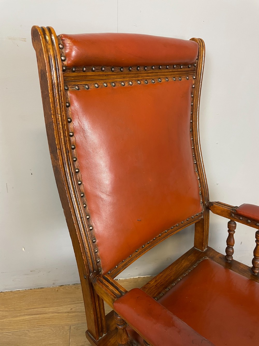 Nineteenth century American rocking chair in tan leather View V