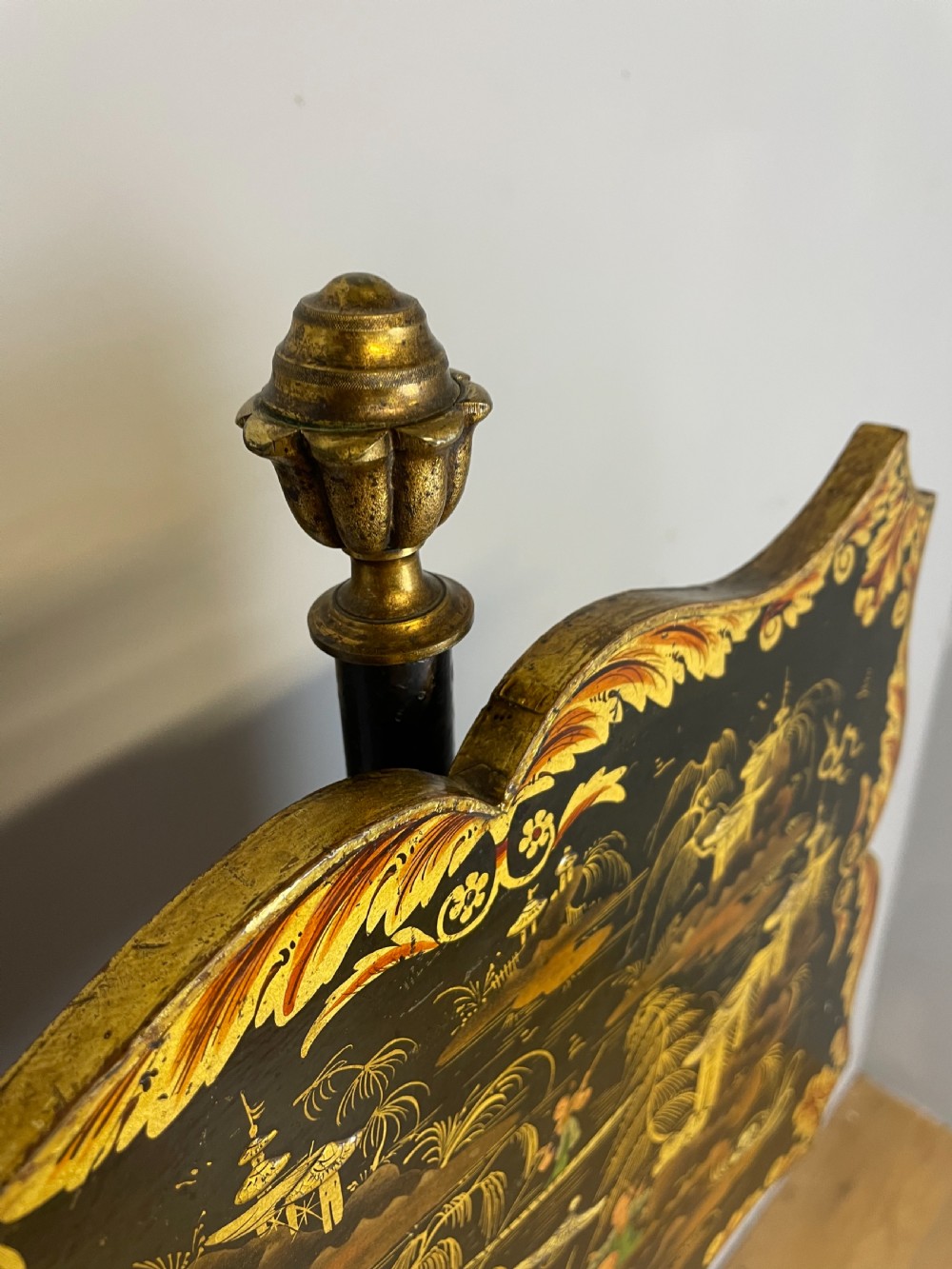 Regency ebonised chinoiserie and parcel gilt pole screen  View IV