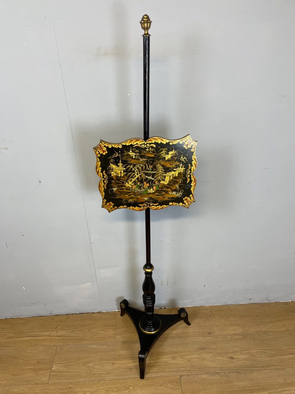 Regency ebonised chinoiserie and parcel gilt pole screen  View VI