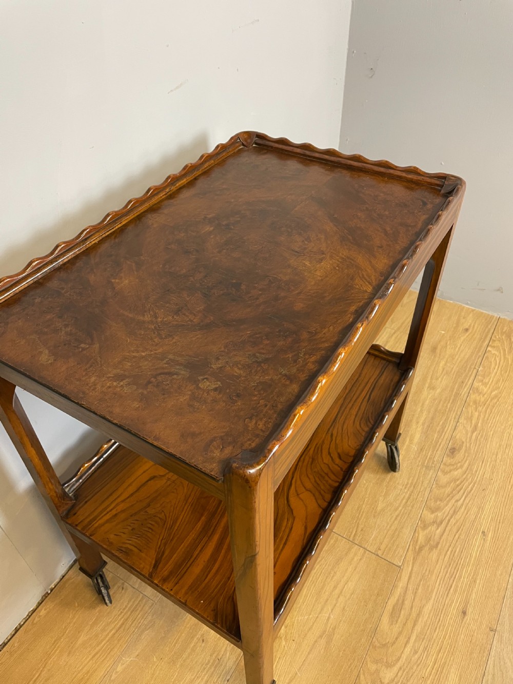 Art Deco burr walnut tea trolley  View II