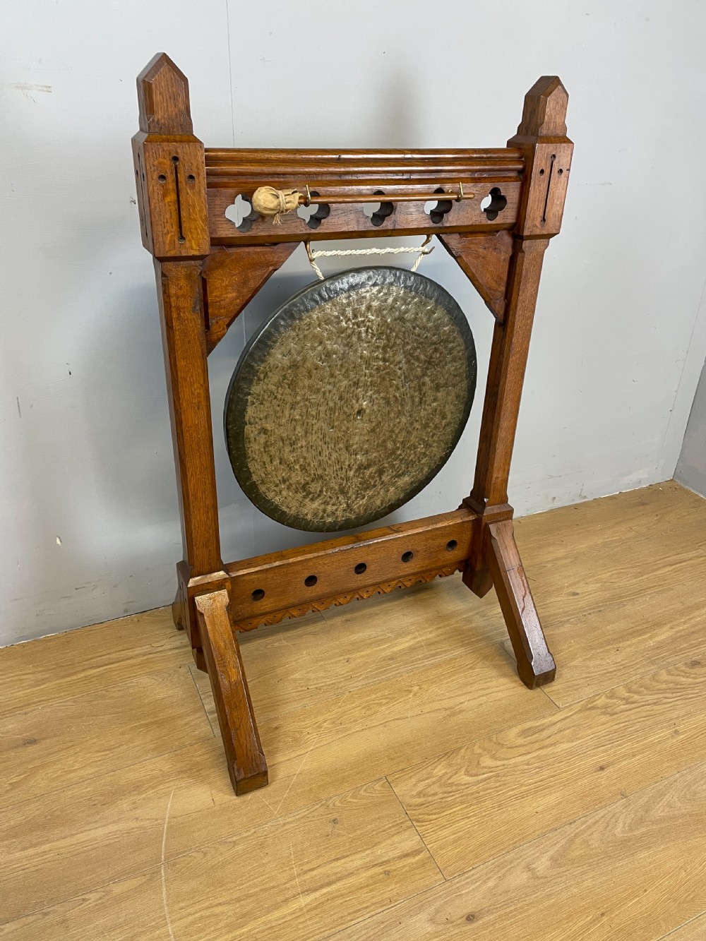 Nineteenth century solid oak gothic style dinner gong 
